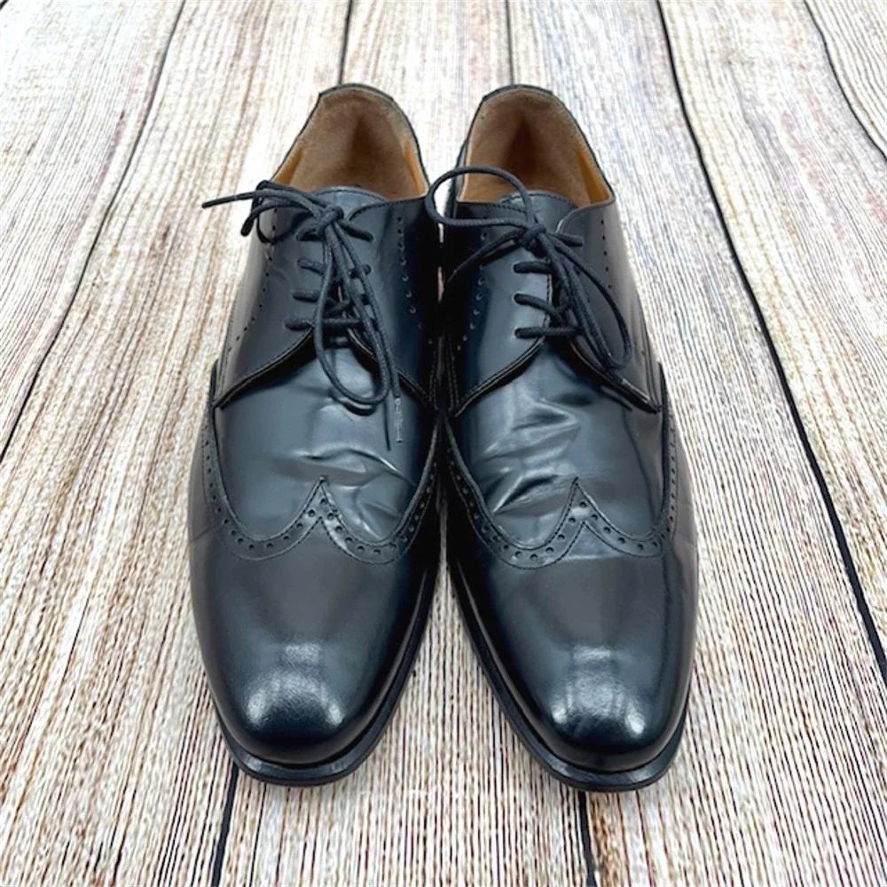 Angelo Pallotta Men's‎ Size 9 US 42 EU Black Leather Lace Up Wingtip Oxfords
